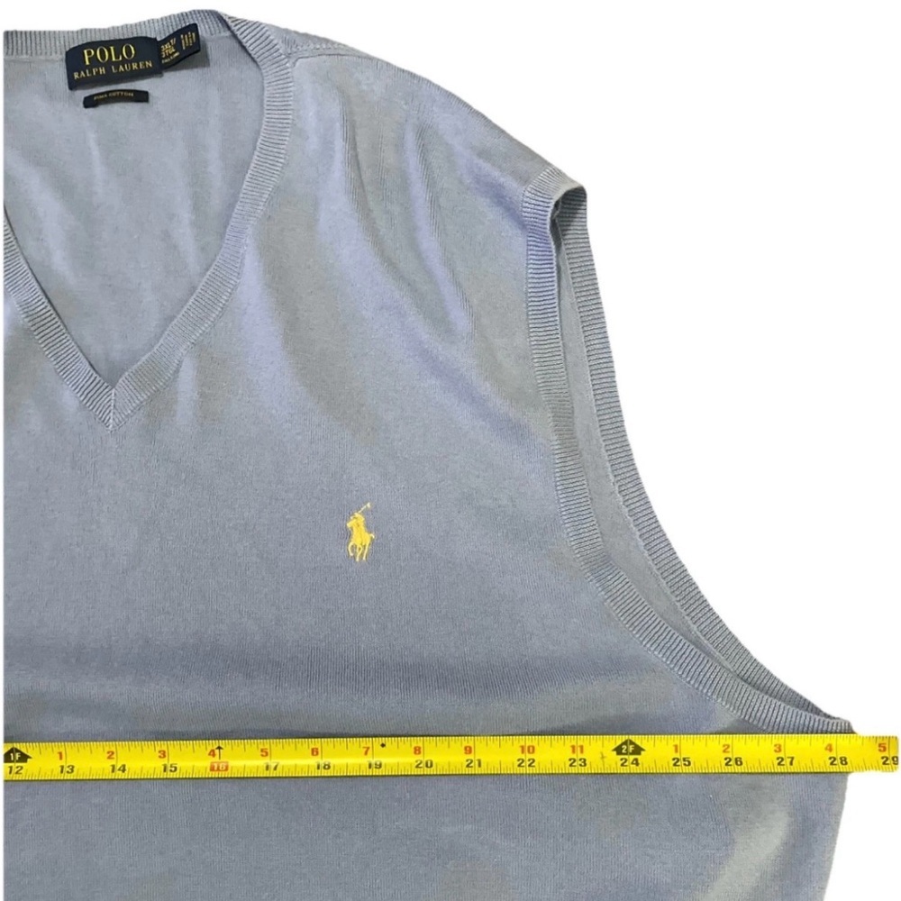Polo RL Big Pony Pima Cotton Sweater Vest Blue Tall 3XLT Preppy Layering - Picture 8 of 8